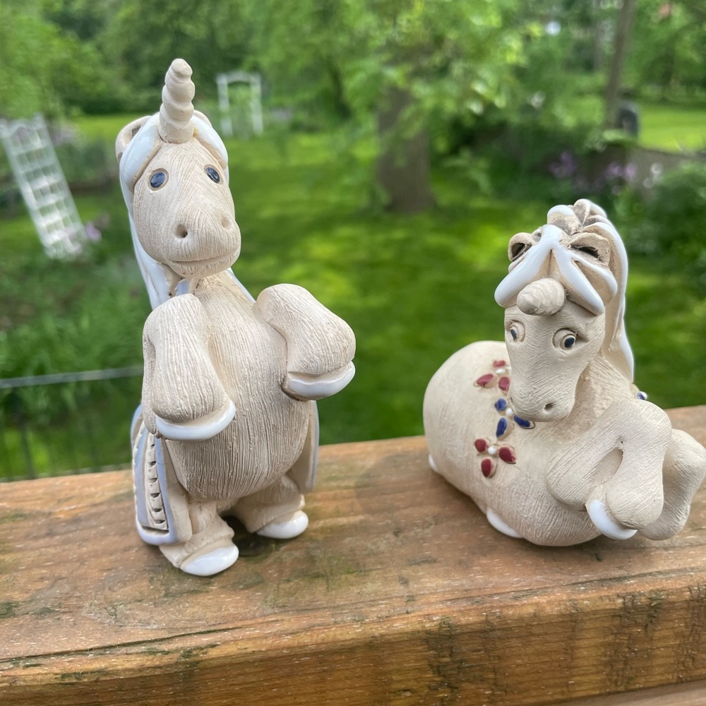 Vintage Artesania Rinconada Art Pottery Unicorn Figurines